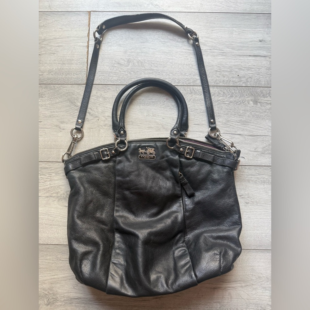Coach Black Leather Tote with Detachable Strap
